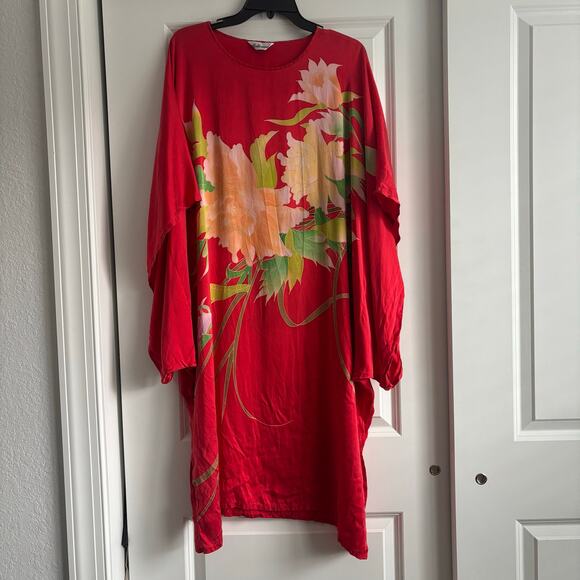 Bellmod Women’s Red Asian Inspired 100% Silk Kaftan - Picture 1 of 15